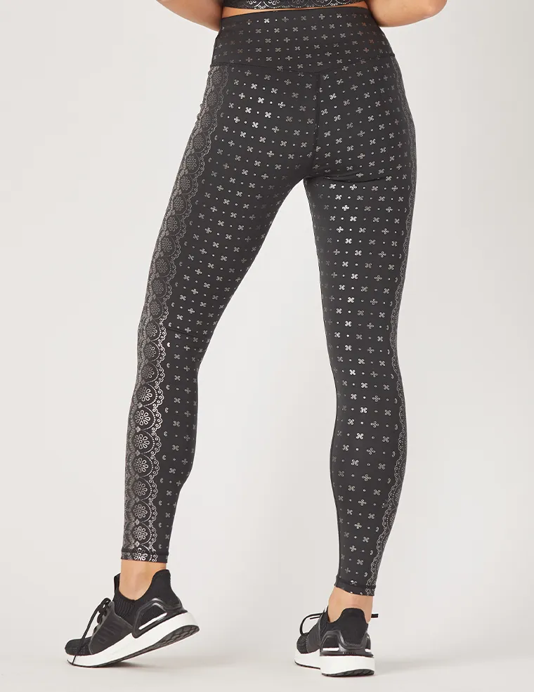 Sultry Legging Print: Black Gloss Wildflower Lace