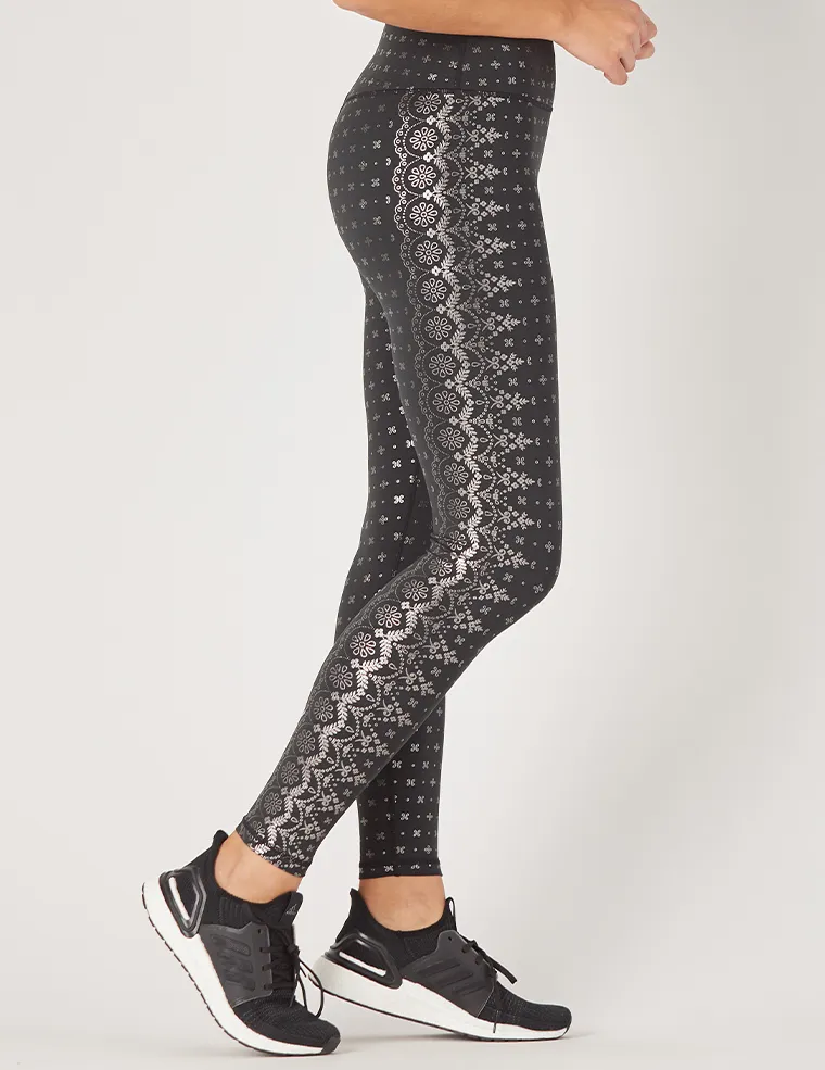 Sultry Legging Print: Black Gloss Wildflower Lace