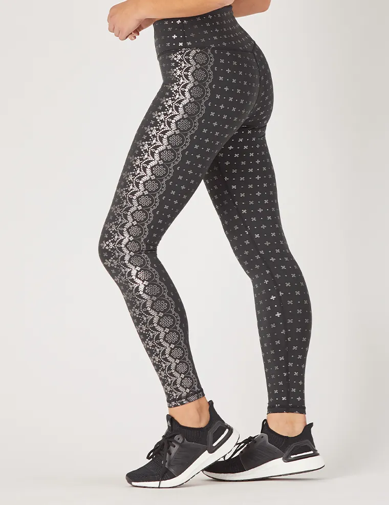 Sultry Legging Print: Black Gloss Wildflower Lace