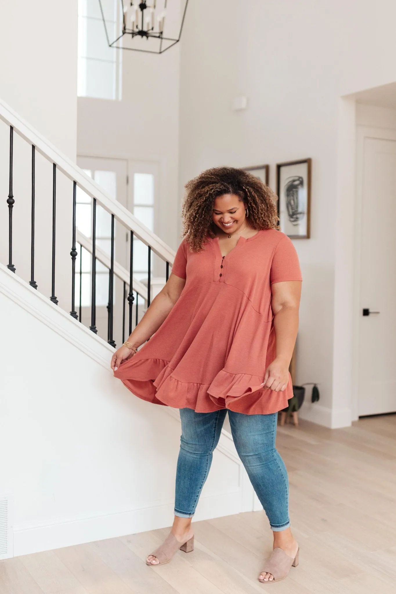 Sweet Breeze Tunic Dress in Rust