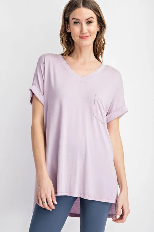 V NECK BASIC HIGH LOW HEM TOP