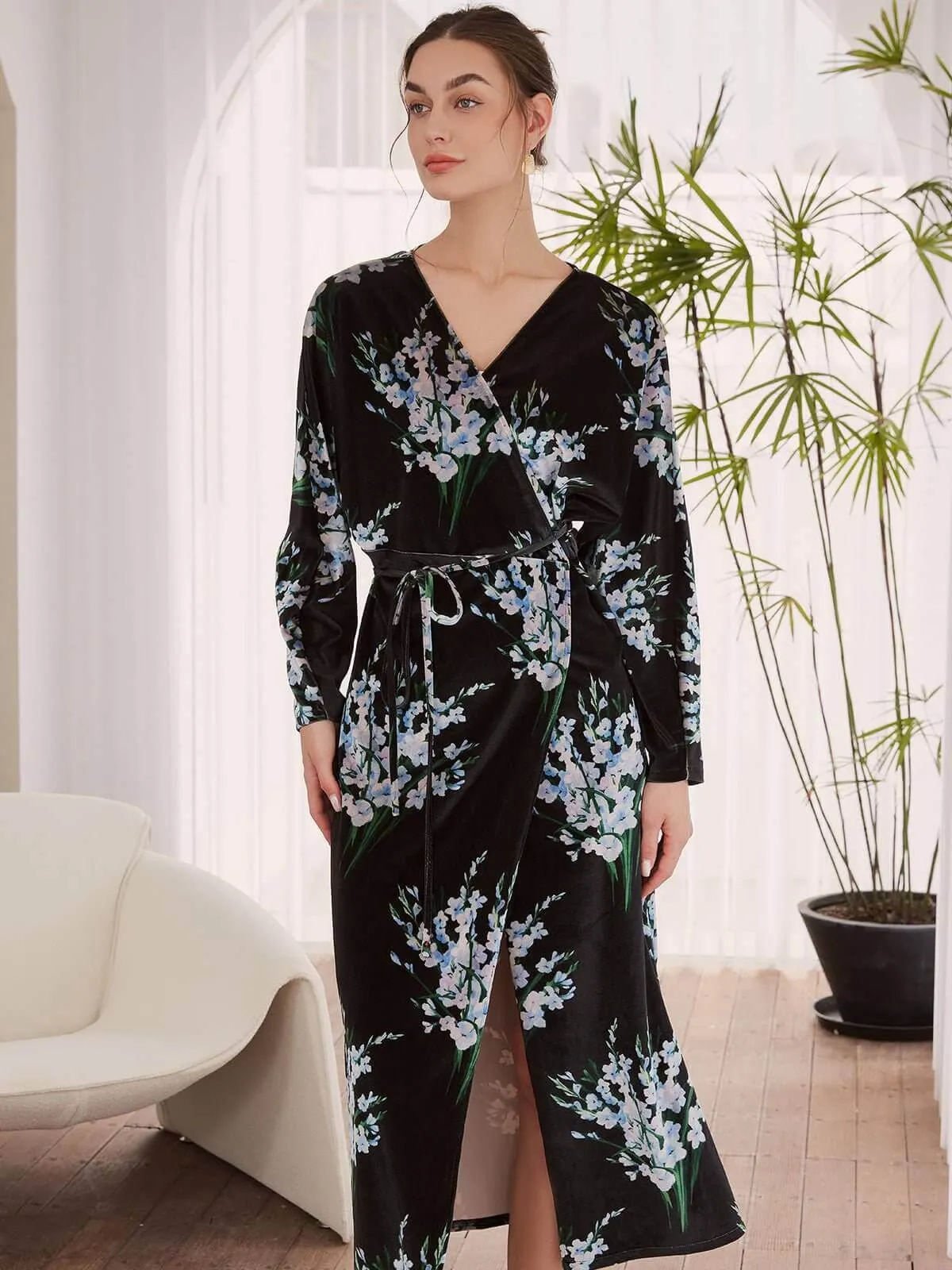 Velvet Dress Floral Black