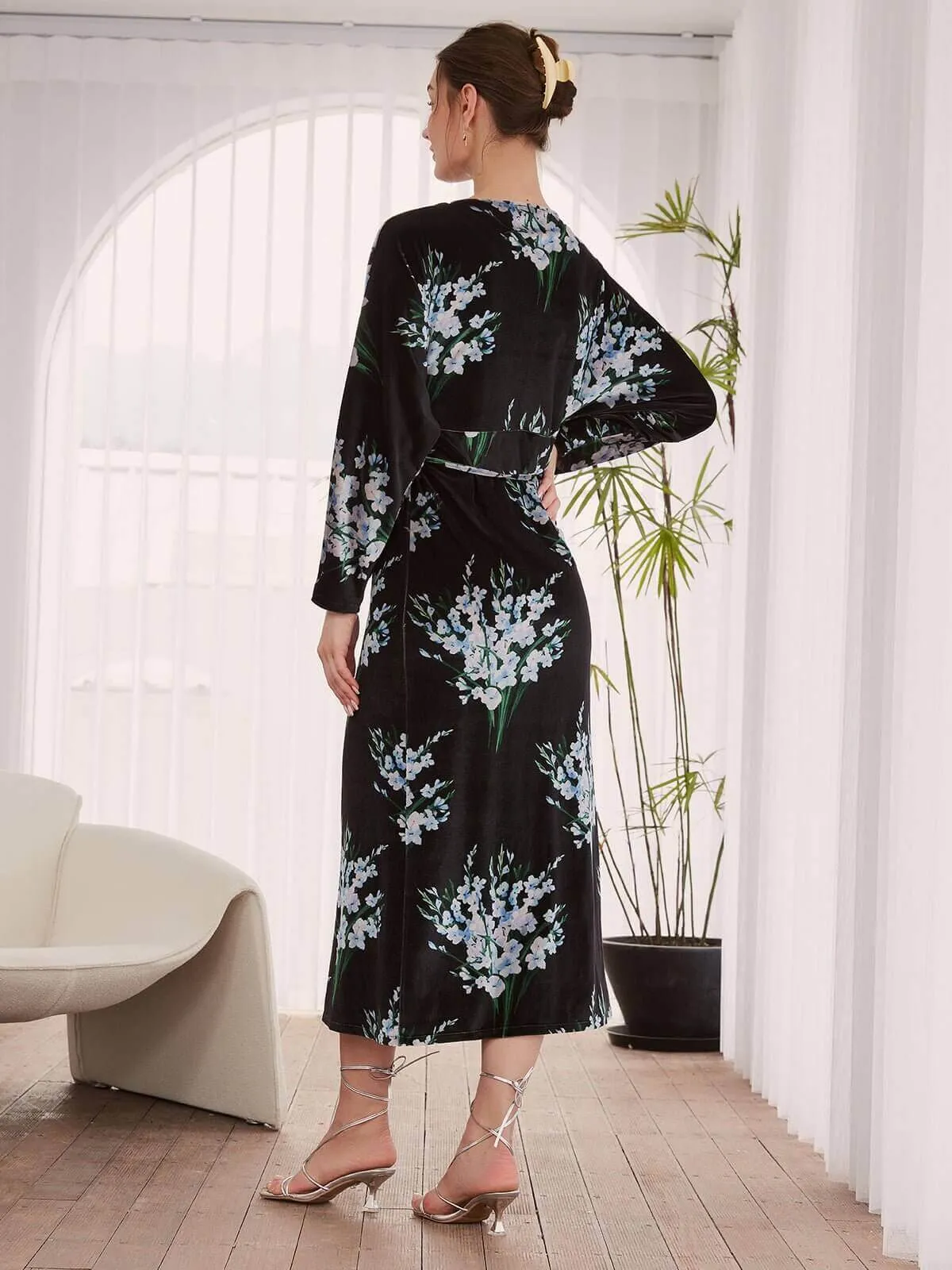 Velvet Dress Floral Black