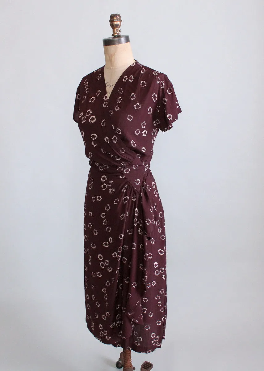 Vintage 1940s Brown Rayon Wrap Dress