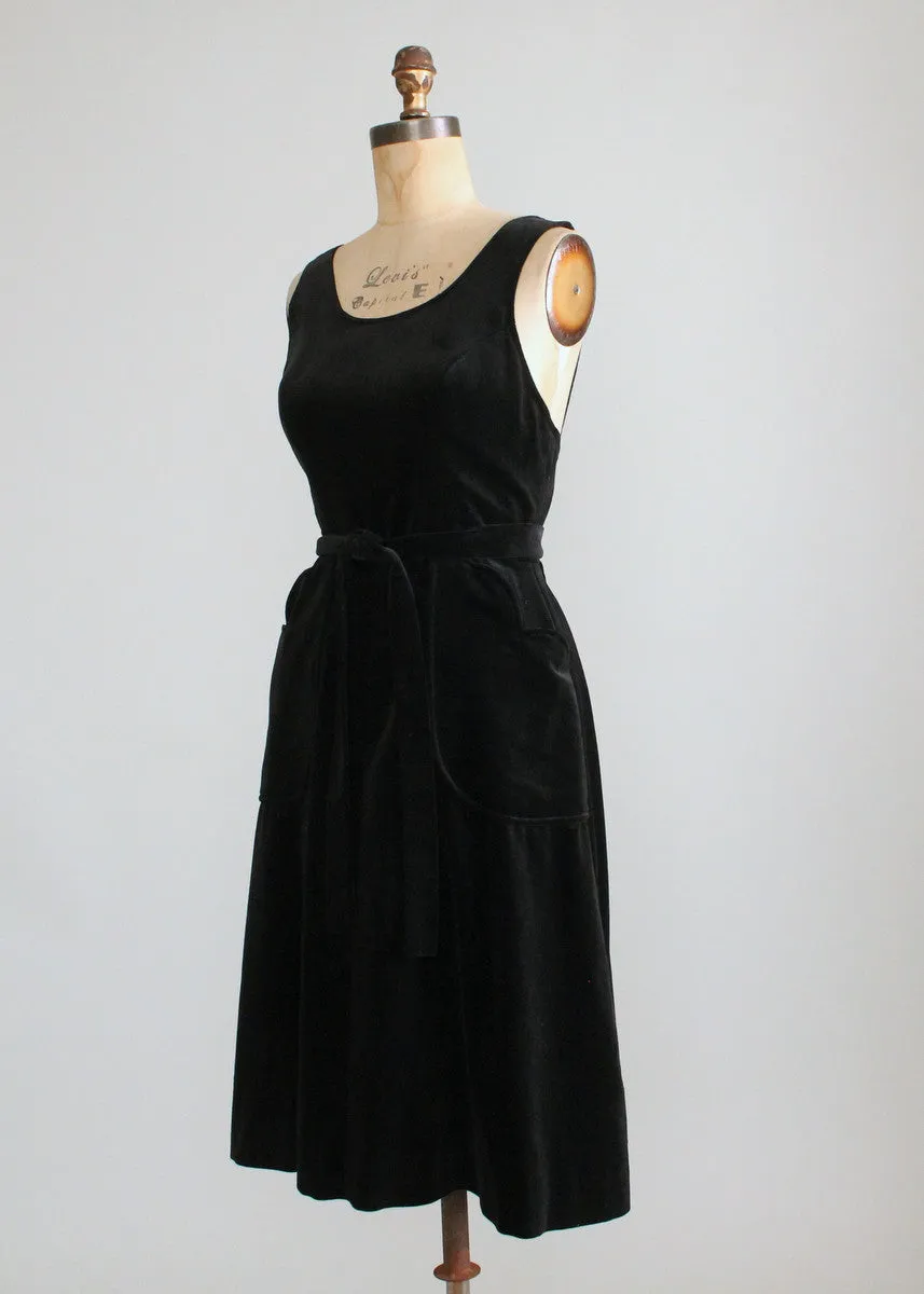 Vintage 1970s Black Velvet Wrap Jumper Dress