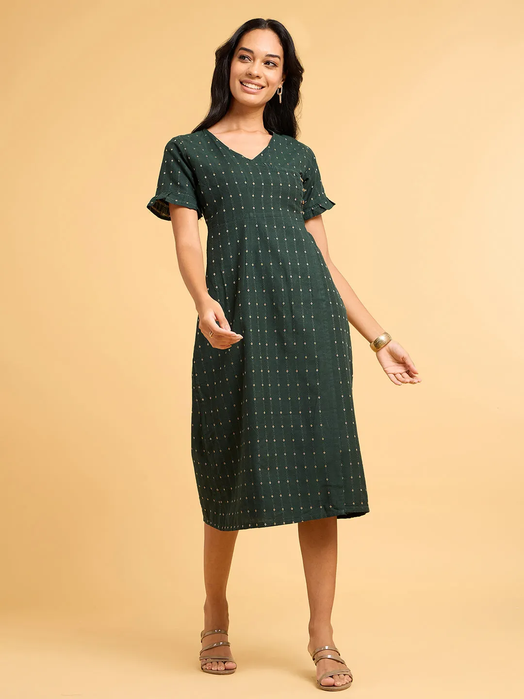 Whispers of Wilderness Green Dobby Wrap Dress