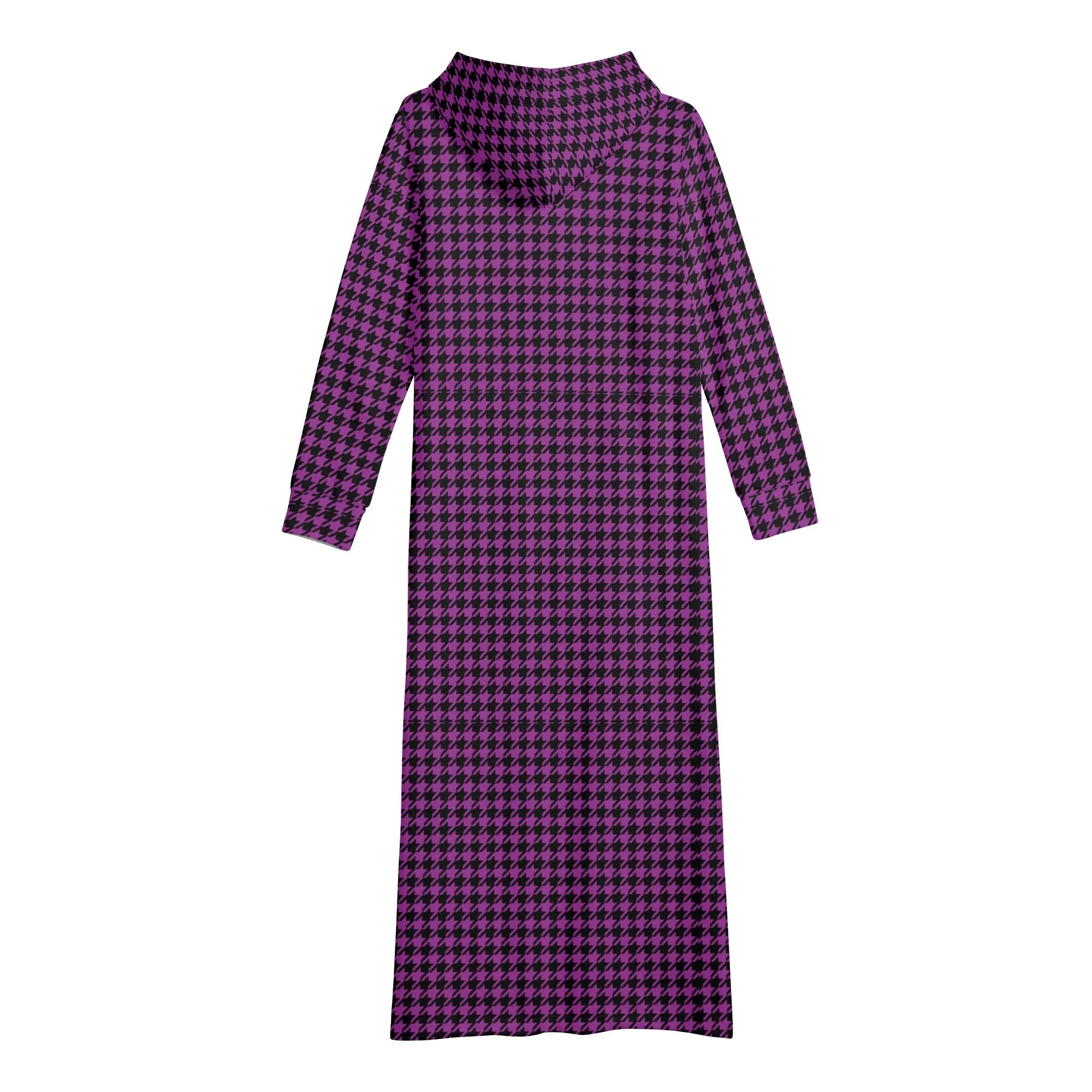 Winter Loungewear | Maxi Dress | Hooded Sweatshirt with Pockets | Plus-Petite Size | Houndstooth Purple dress