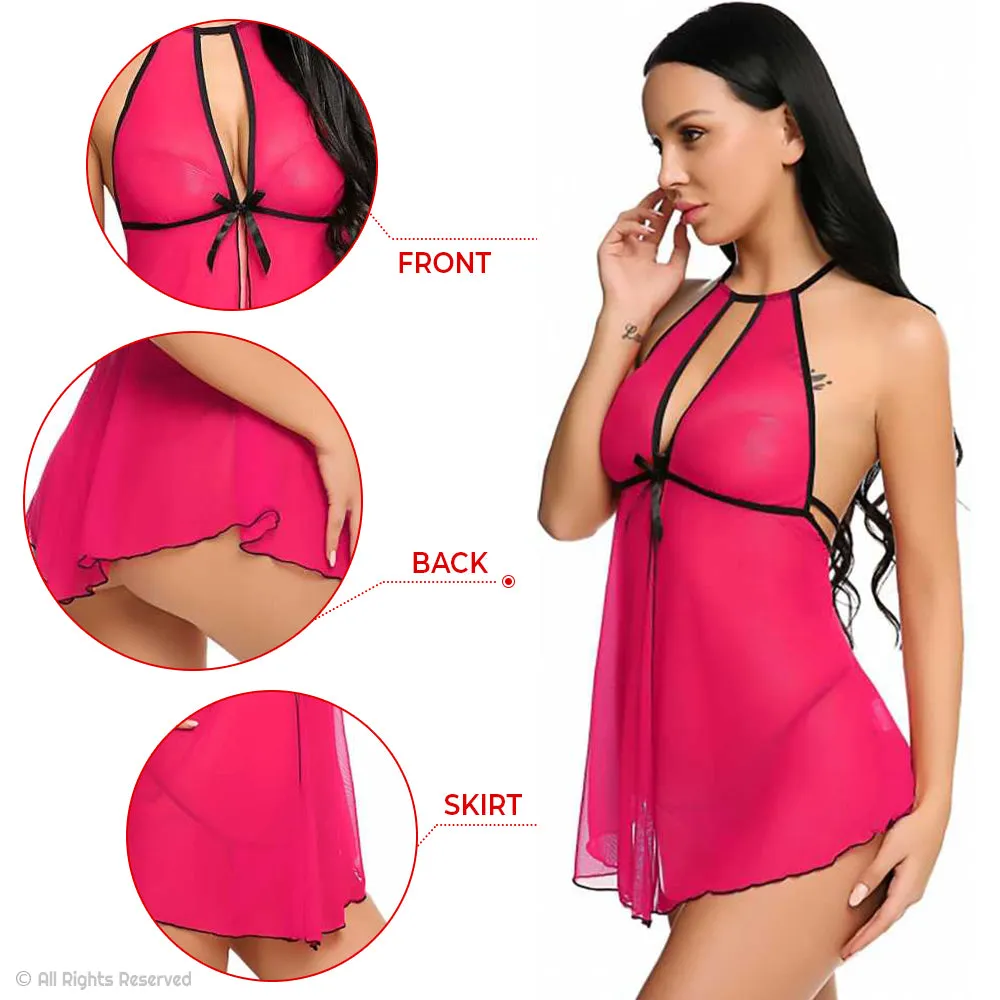 Women Babydoll Deep V Lingerie with G-String Panty