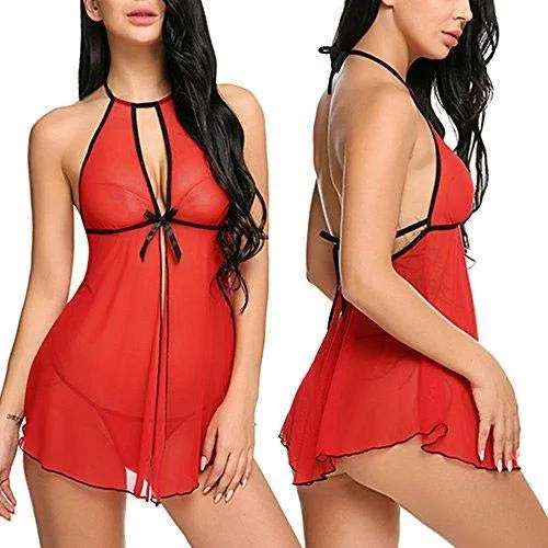 Women Babydoll Deep V Lingerie with G-String Panty