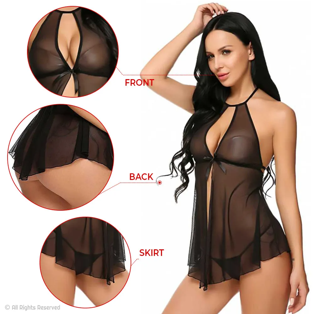 Women Babydoll Deep V Lingerie with G-String Panty