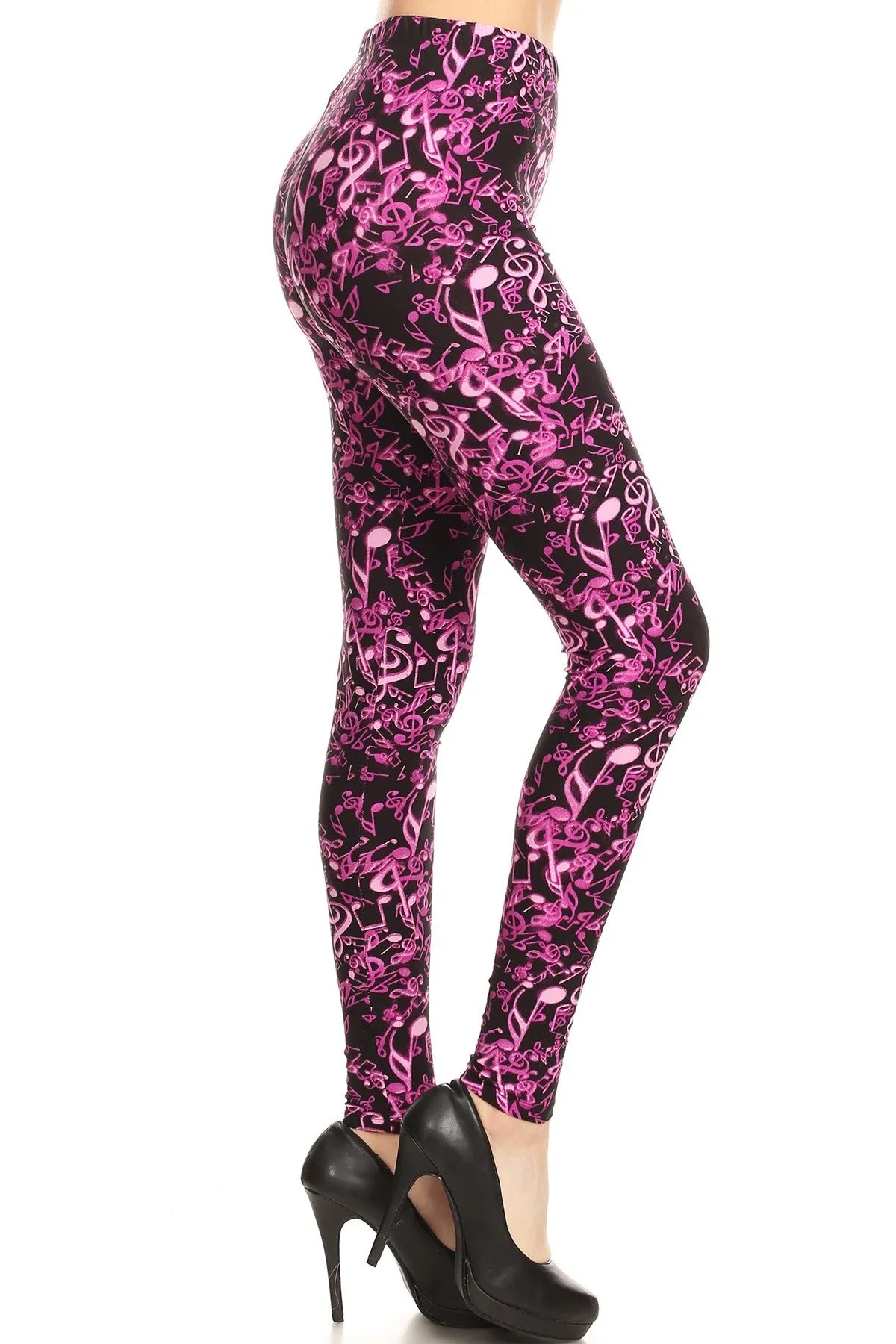 Women's 3X5X Neon Music Note Pattern Printed Leggings