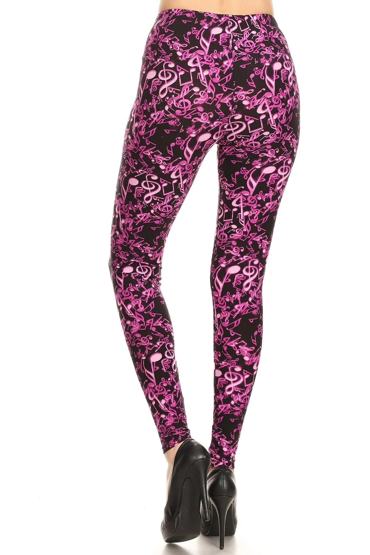 Women's 3X5X Neon Music Note Pattern Printed Leggings