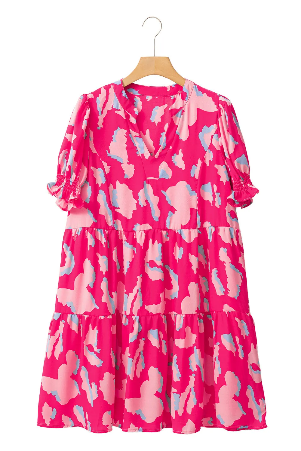 Women's Abstract Printed Puff Short Sleeve Tiered Loose Babydoll Dress