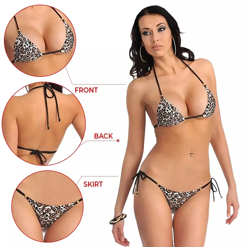 Women's Animal Print Embellished Bra and Panty Set